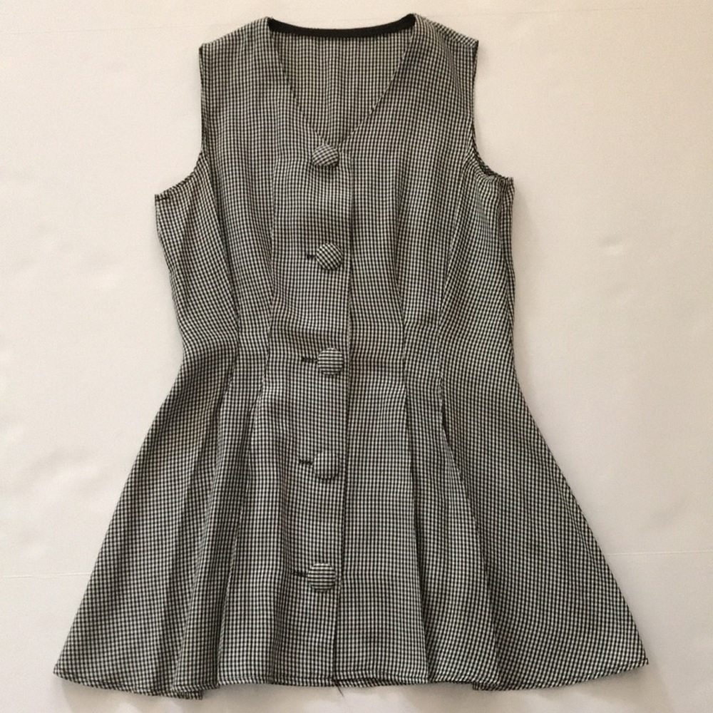 Mirrors Black Gingham Acetate & Rayon Fitted Tunic, Size Small